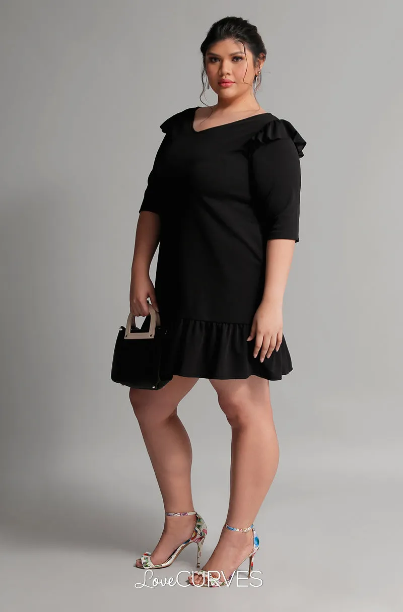 Drop Waist Ruffle Dress - Black