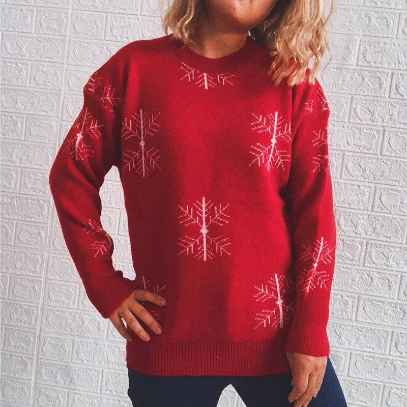 Fawn bell round neck long sleeve red christmas sweater