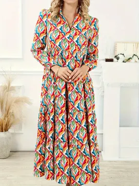 Floral Print Long Sleeve Midi Dress (S-4x)