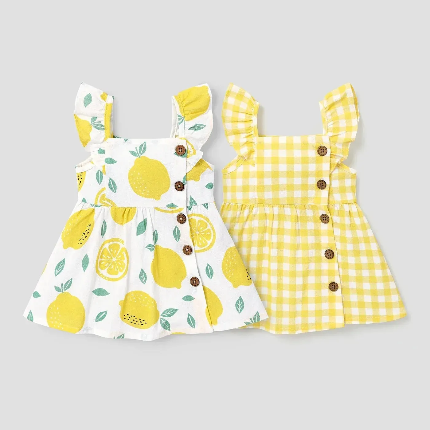 Gingham and Lemon Ruffle Sleeve Dress for Girls