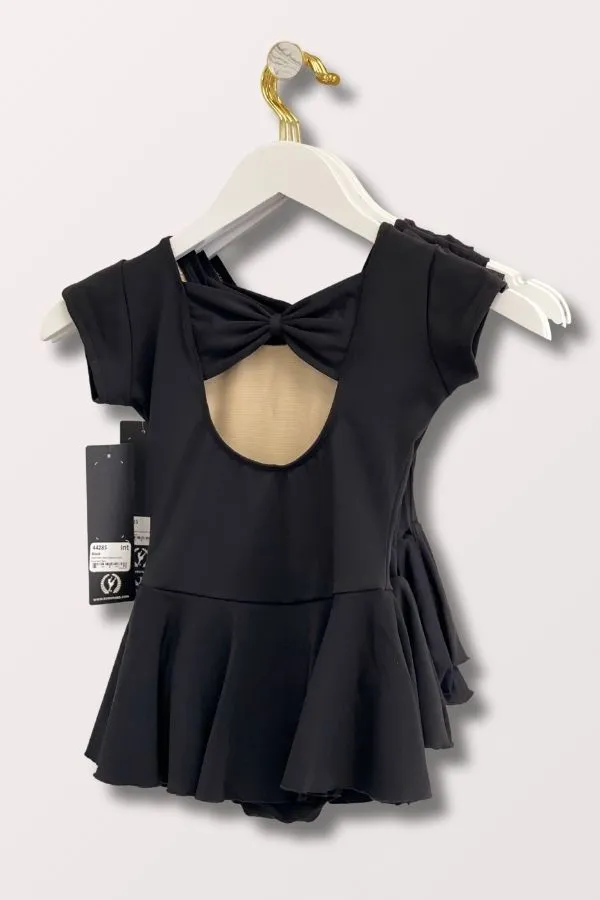 Girls Microfiber Bow Back Cap Sleeve Dance Dress - Black