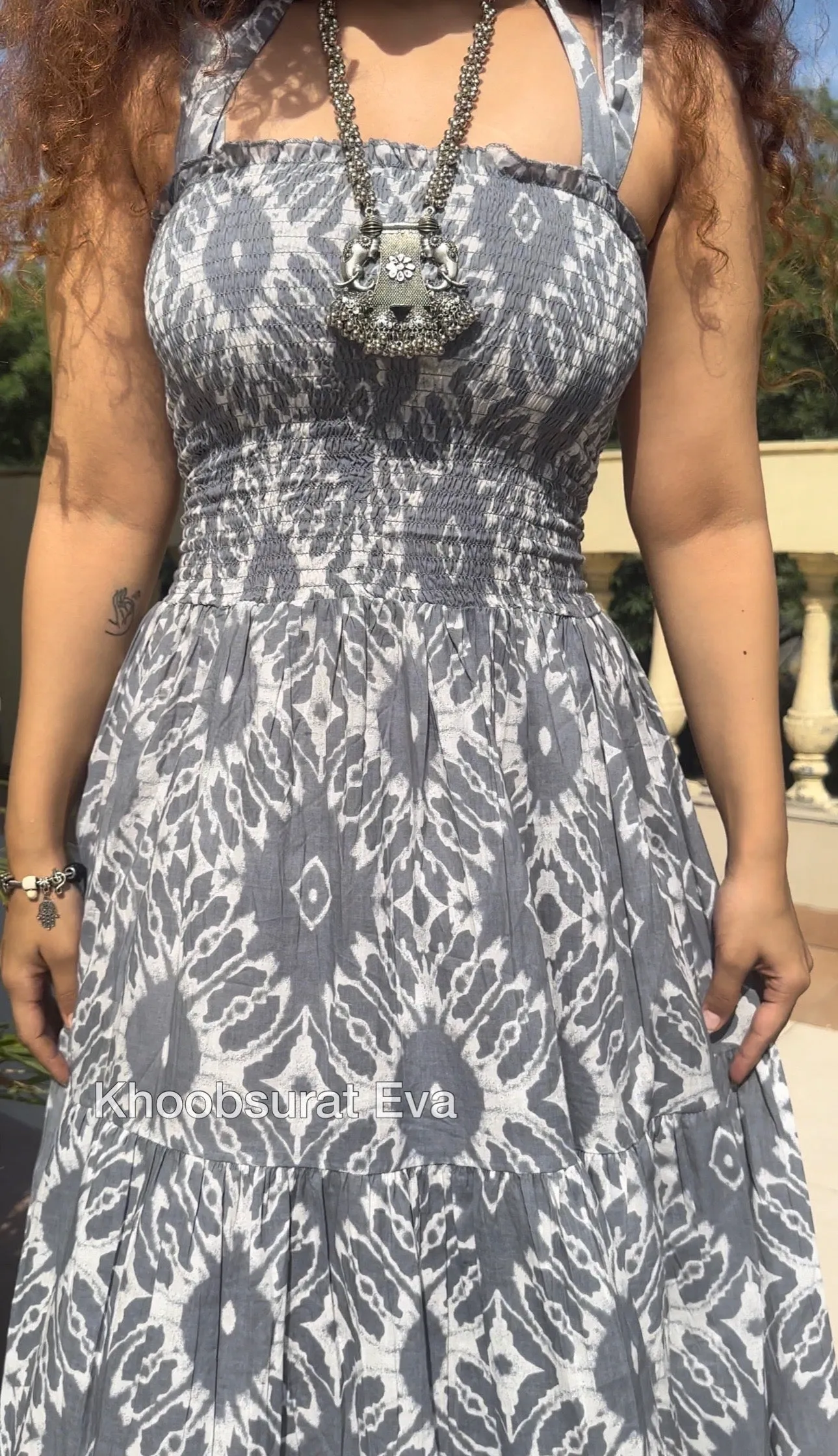 GREY COTTON TIERED MAXI DRESS