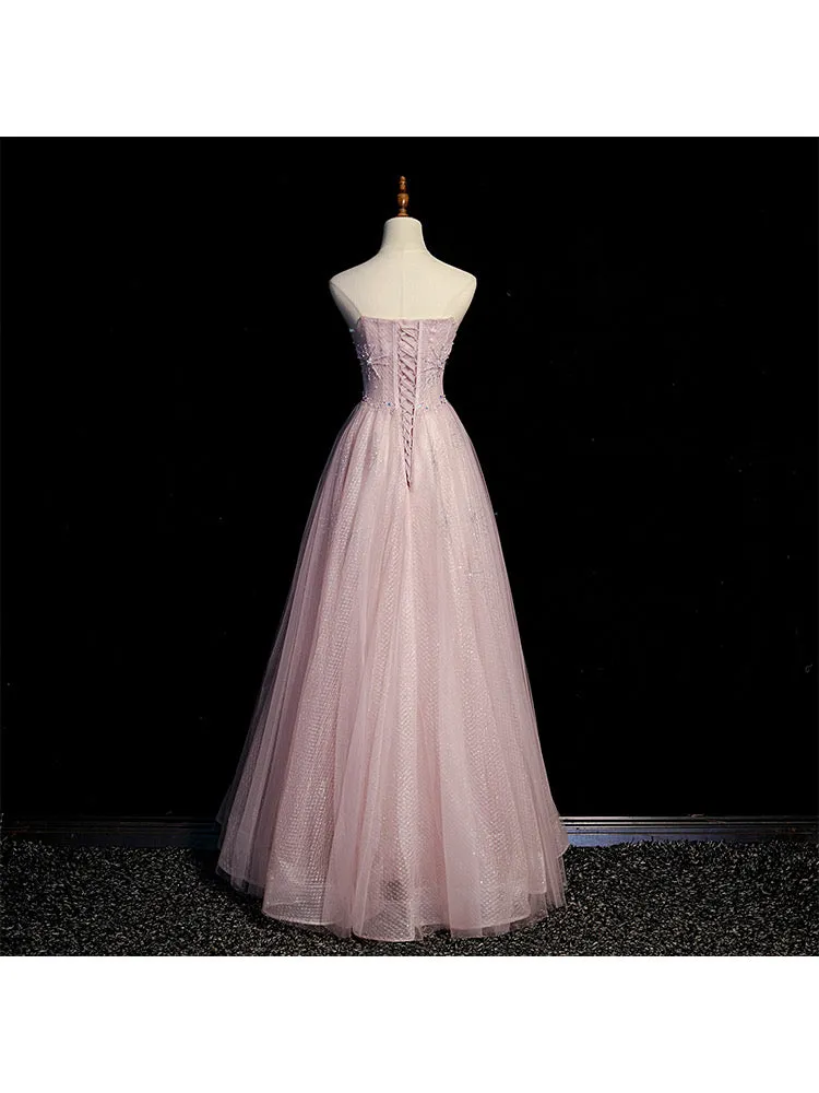 Handmade Retro Princess Tulle Off-Shoulder Pink Prom Evening Dress