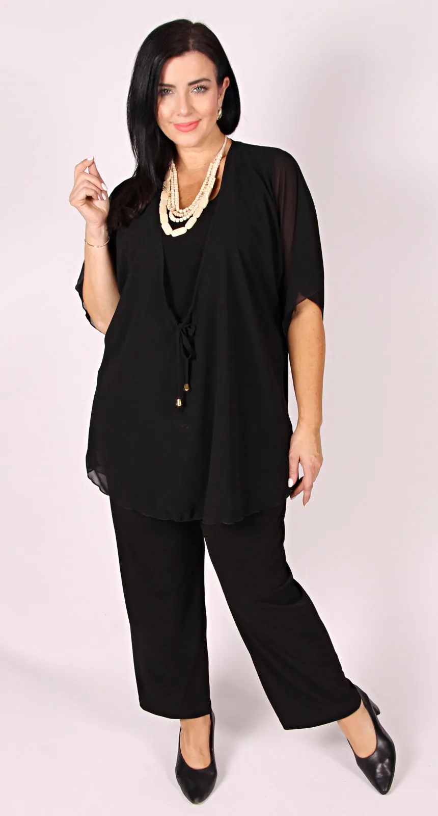 Kaftan Tie Front Top Black