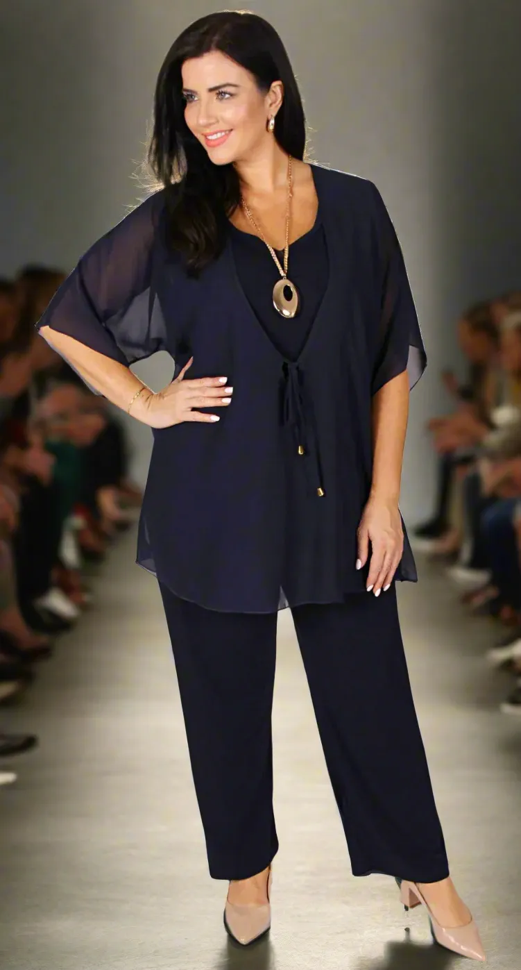 Kaftan Tie Front Top Navy