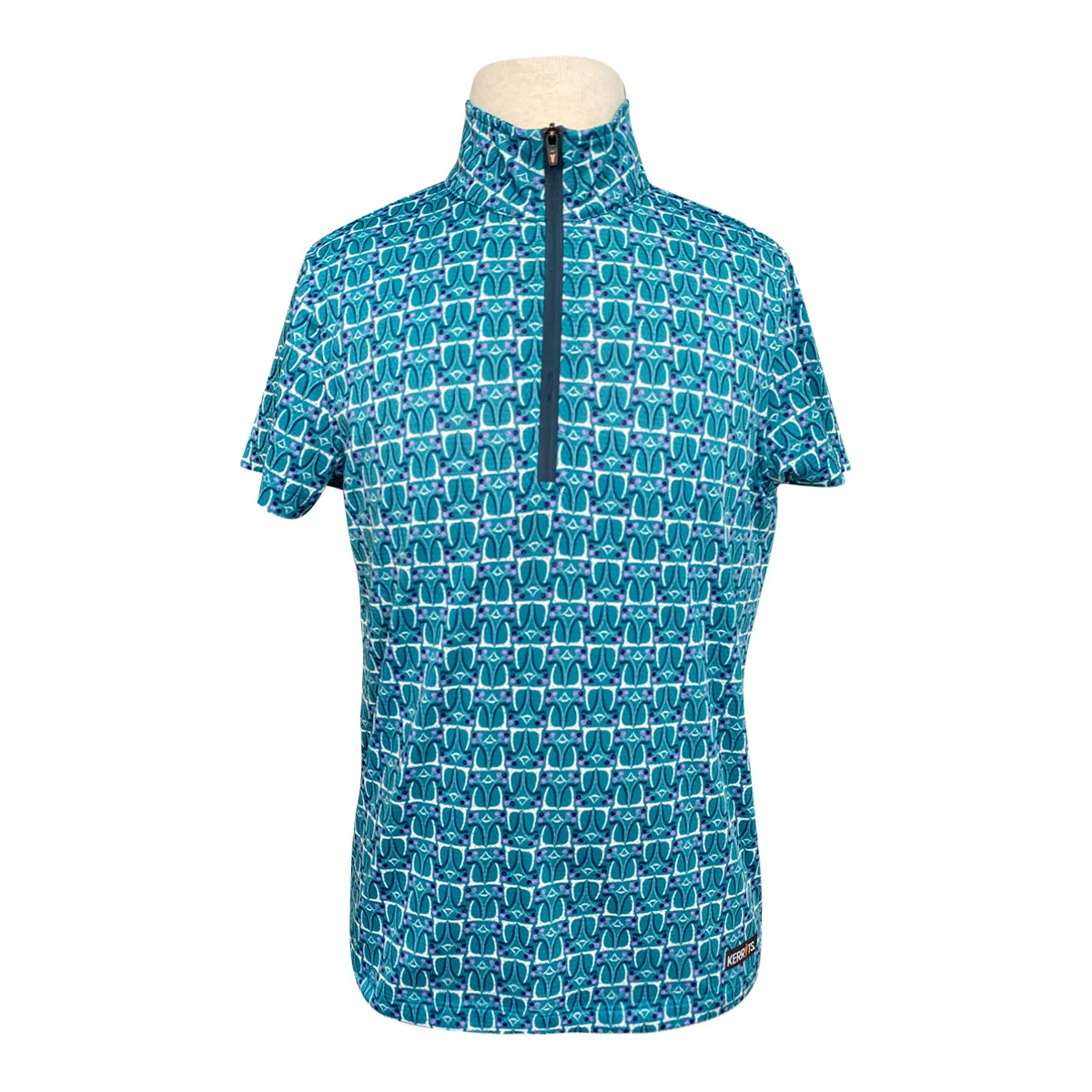 Kerrits 'Always Cool Ice Fil' Short Sleeve in Blue Peacock Stirrups - Children's Large