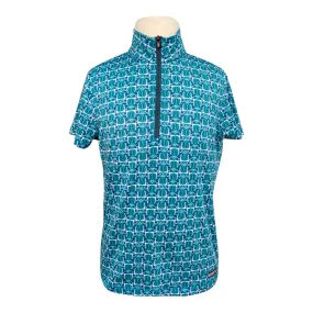 Kerrits 'Always Cool Ice Fil' Short Sleeve in Blue Peacock Stirrups - Children's Large