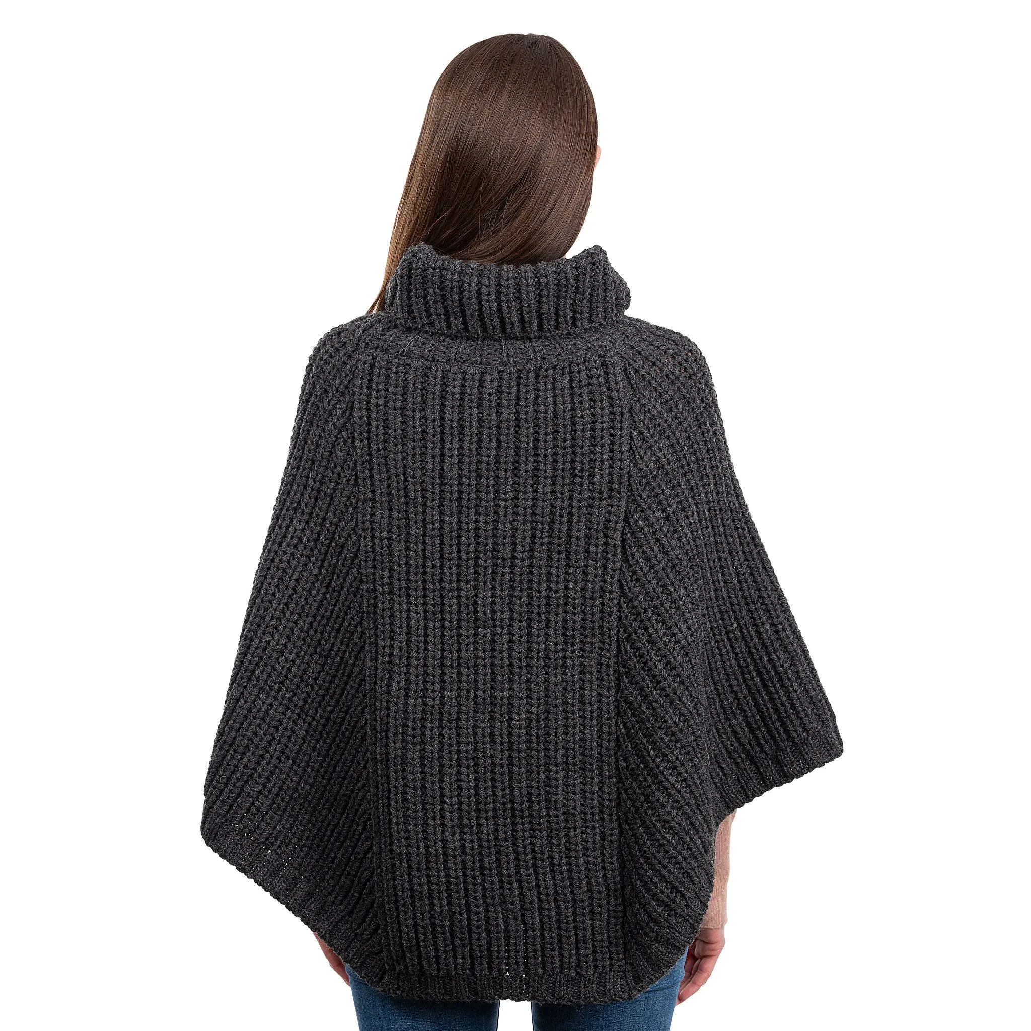 Ladies Rolled Collar Irish Poncho Sweater