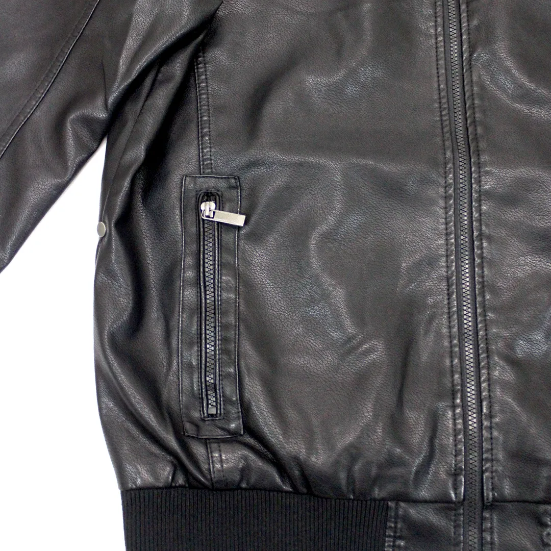 Leather PU Black Jacket with Hoody