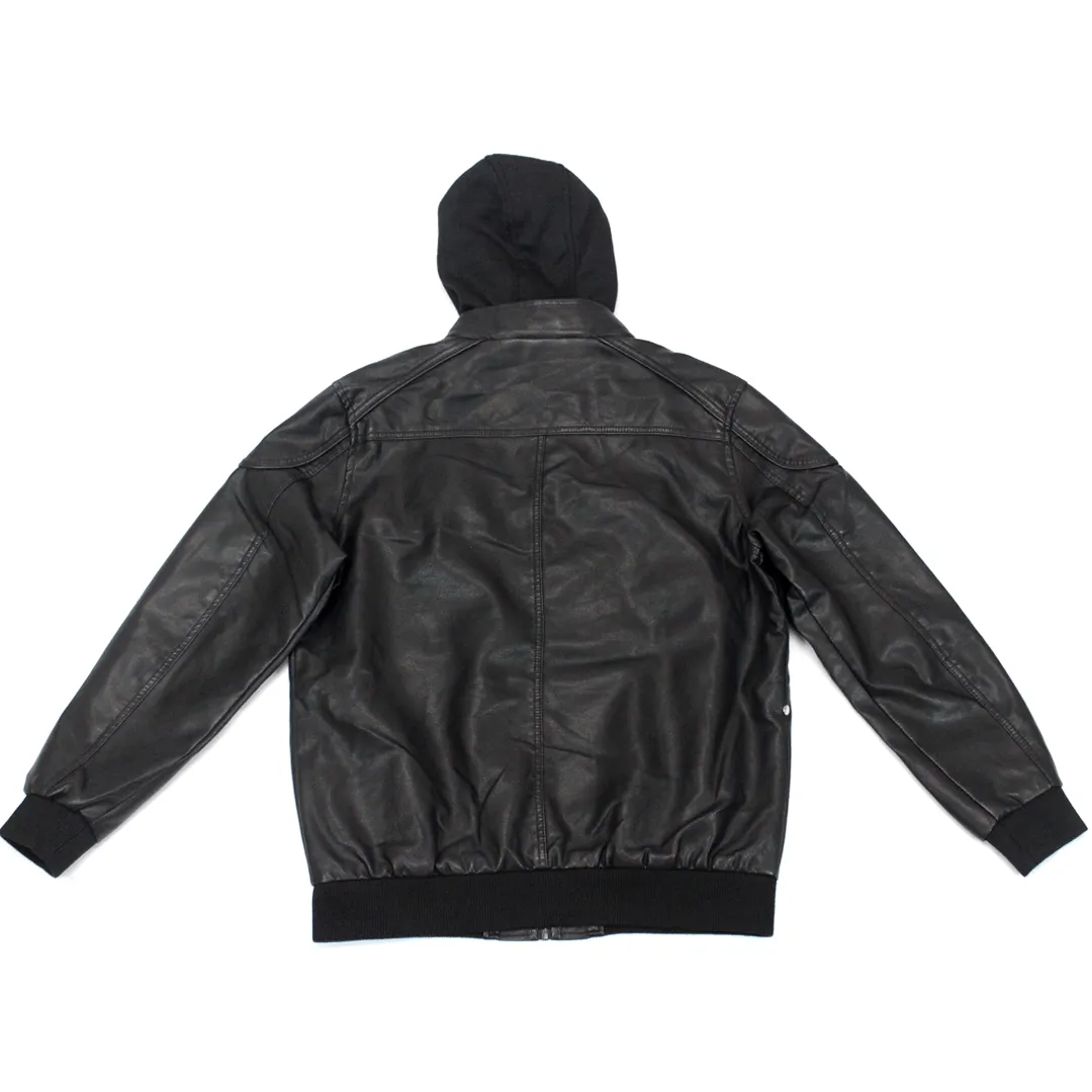 Leather PU Black Jacket with Hoody