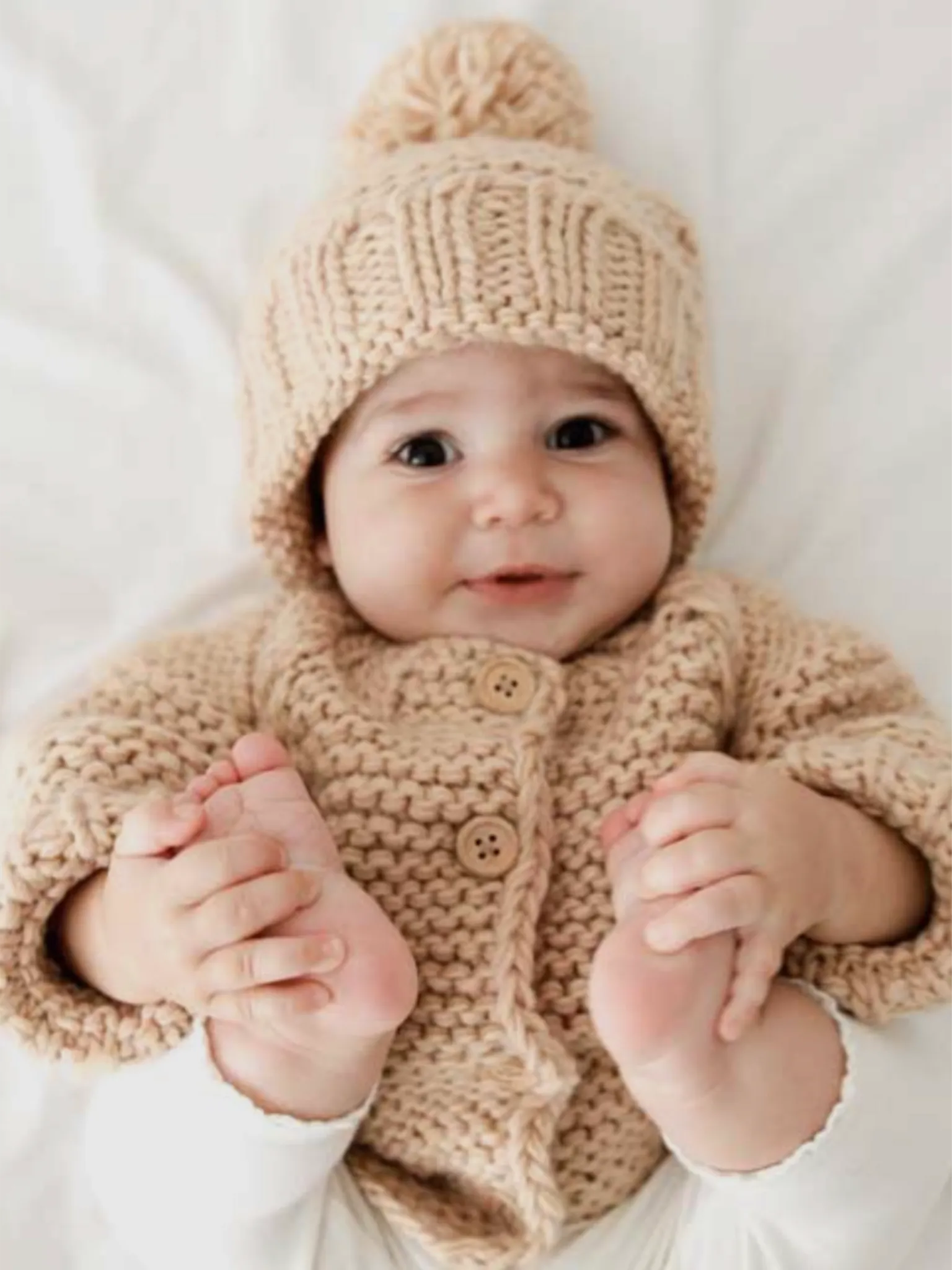 Littles Garter Stitch Beanie - Latte