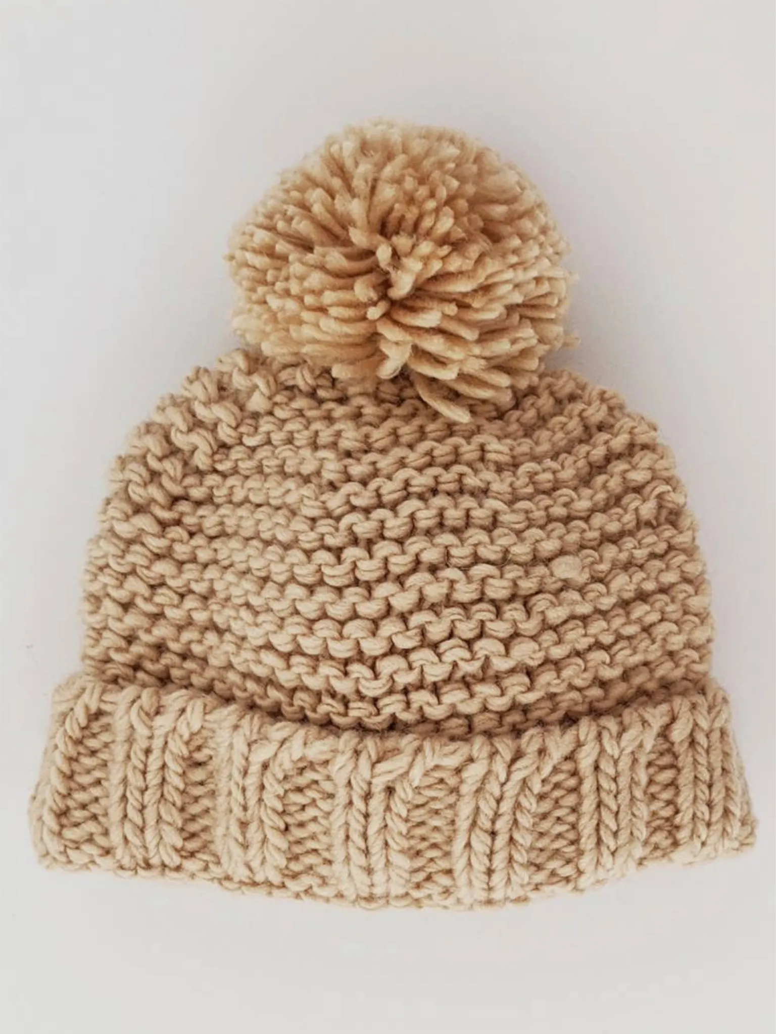 Littles Garter Stitch Beanie - Latte