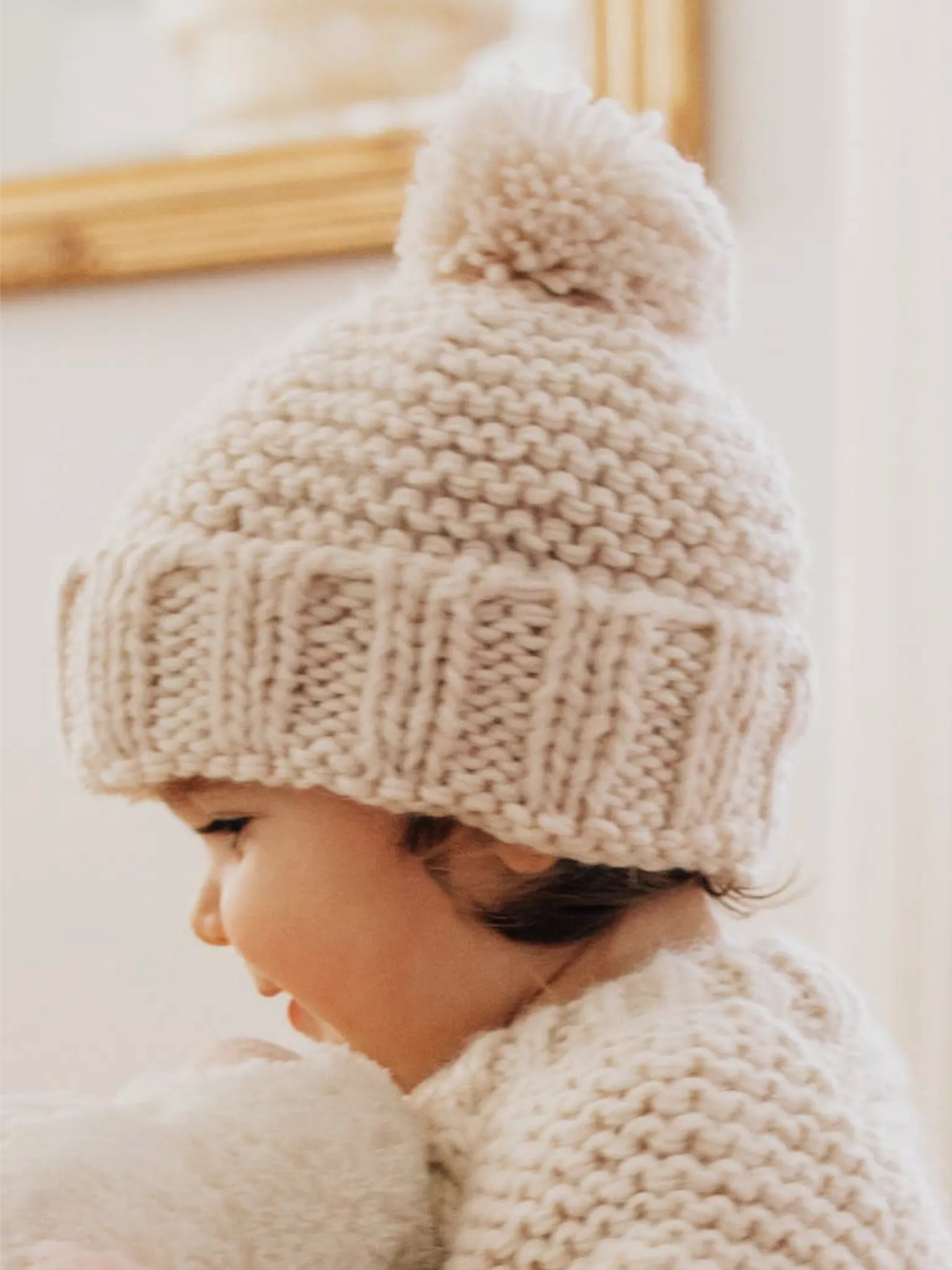 Littles Garter Stitch Beanie - Natural