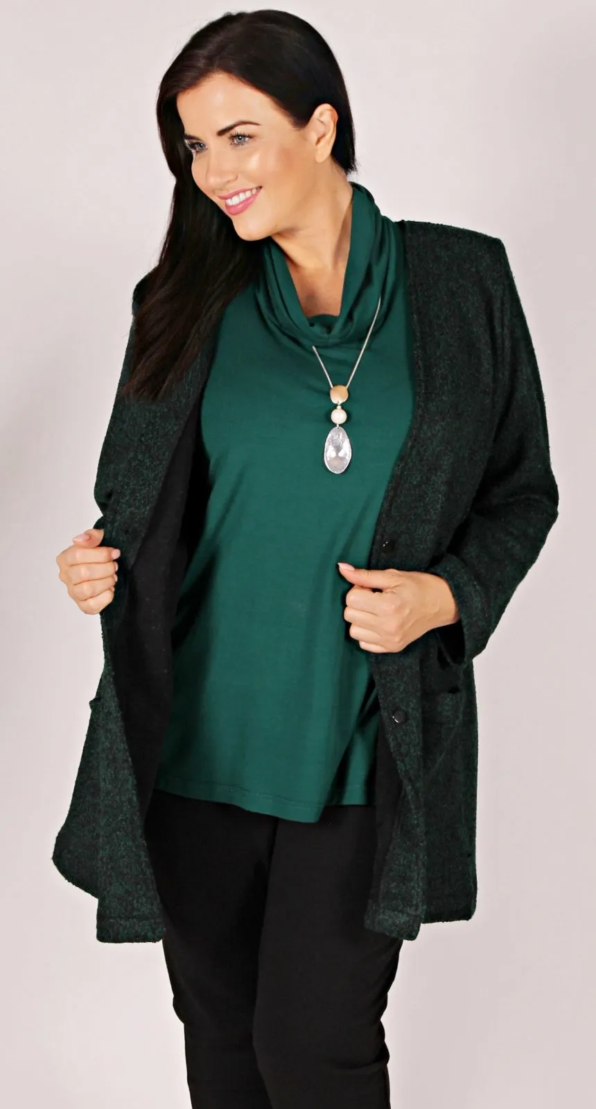 Long-Line Jacket Boucle Knit Forest