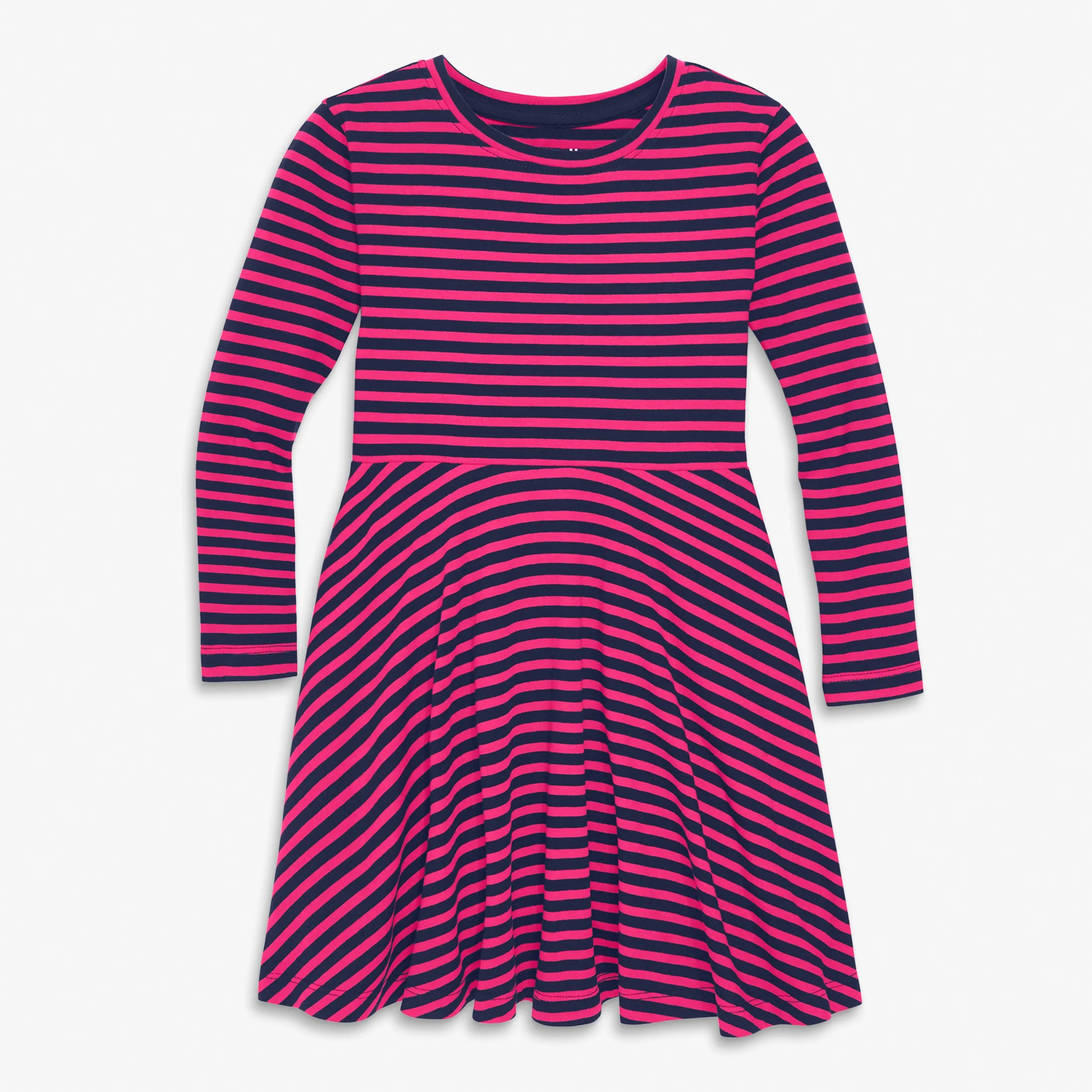 Long sleeve twirly dress in mini stripe