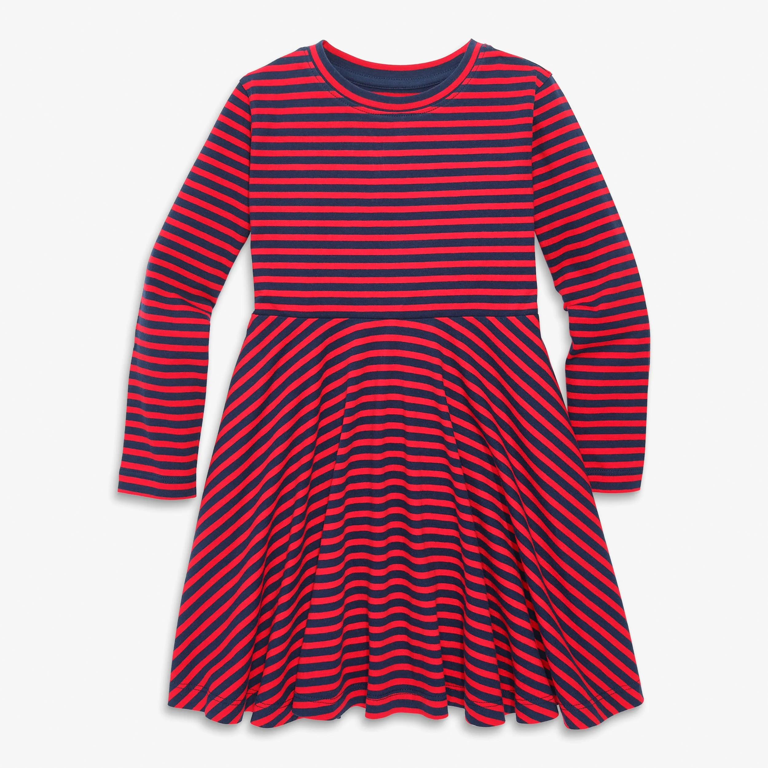 Long sleeve twirly dress in mini stripe