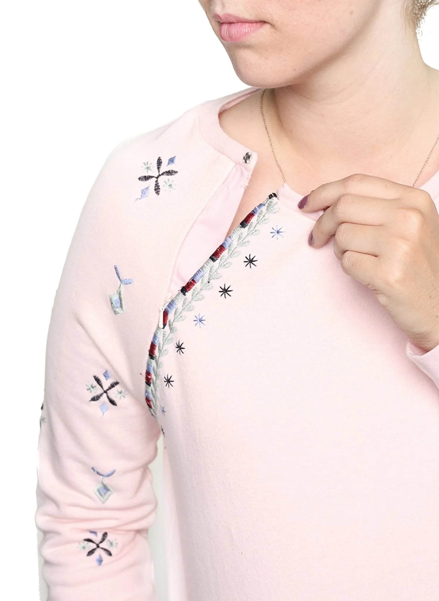 Maternity & Nursing Embroidered  Blouse - Pink