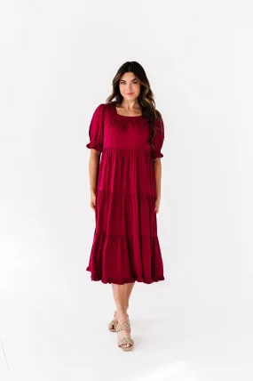 Matilda Tiered Dress in Wine