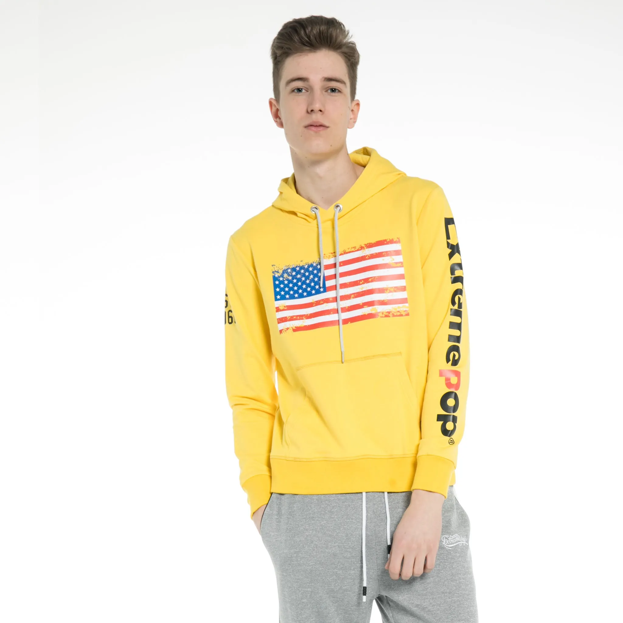 Men Distressed American Flag Classic Style Hoodie