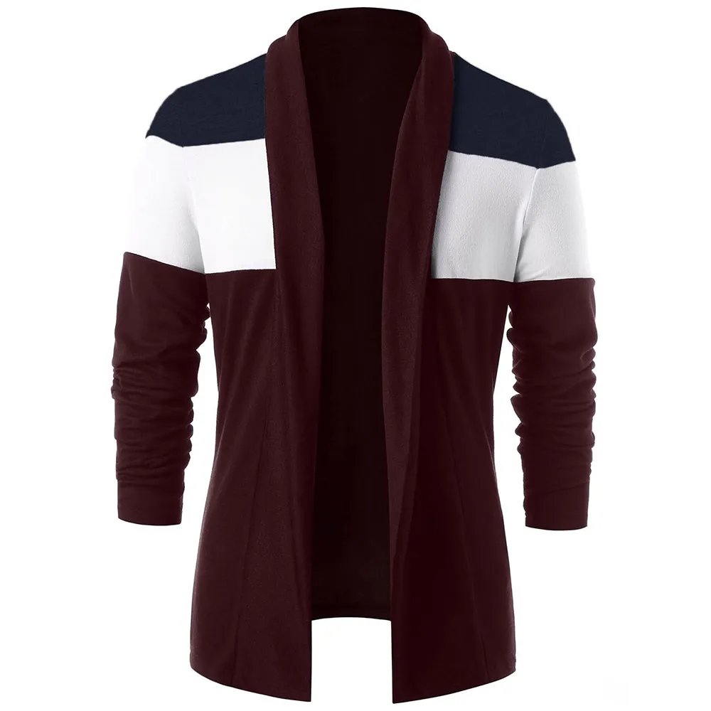 Men's Casual Color Blocking Open Front Long Sleeves Cardigan