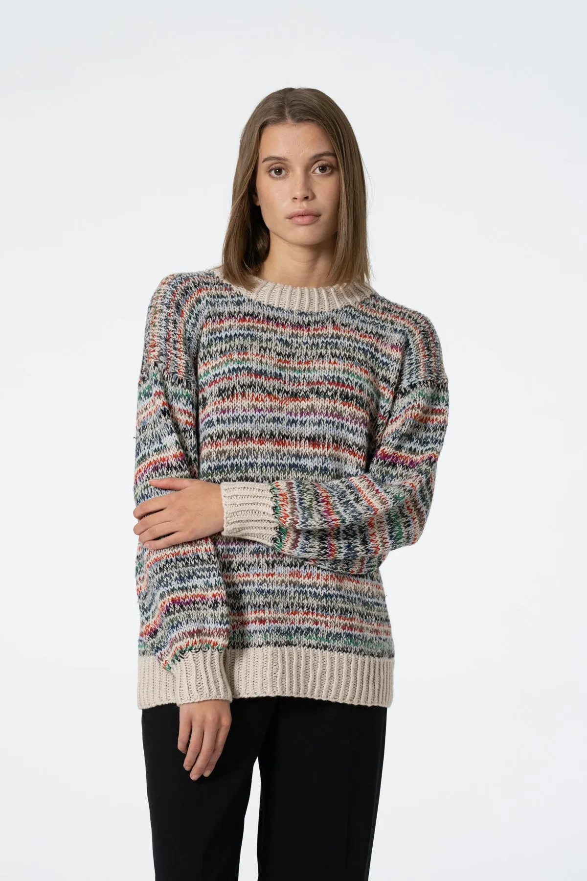 Merino Handknit Zero-Waste Sweater in Multi Almond