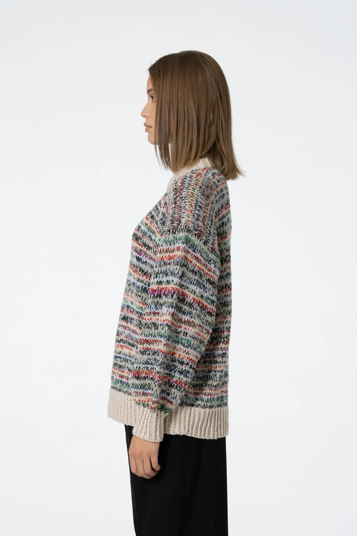 Merino Handknit Zero-Waste Sweater in Multi Almond