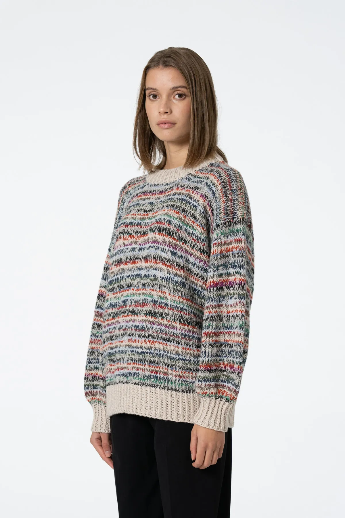 Merino Handknit Zero-Waste Sweater in Multi Almond