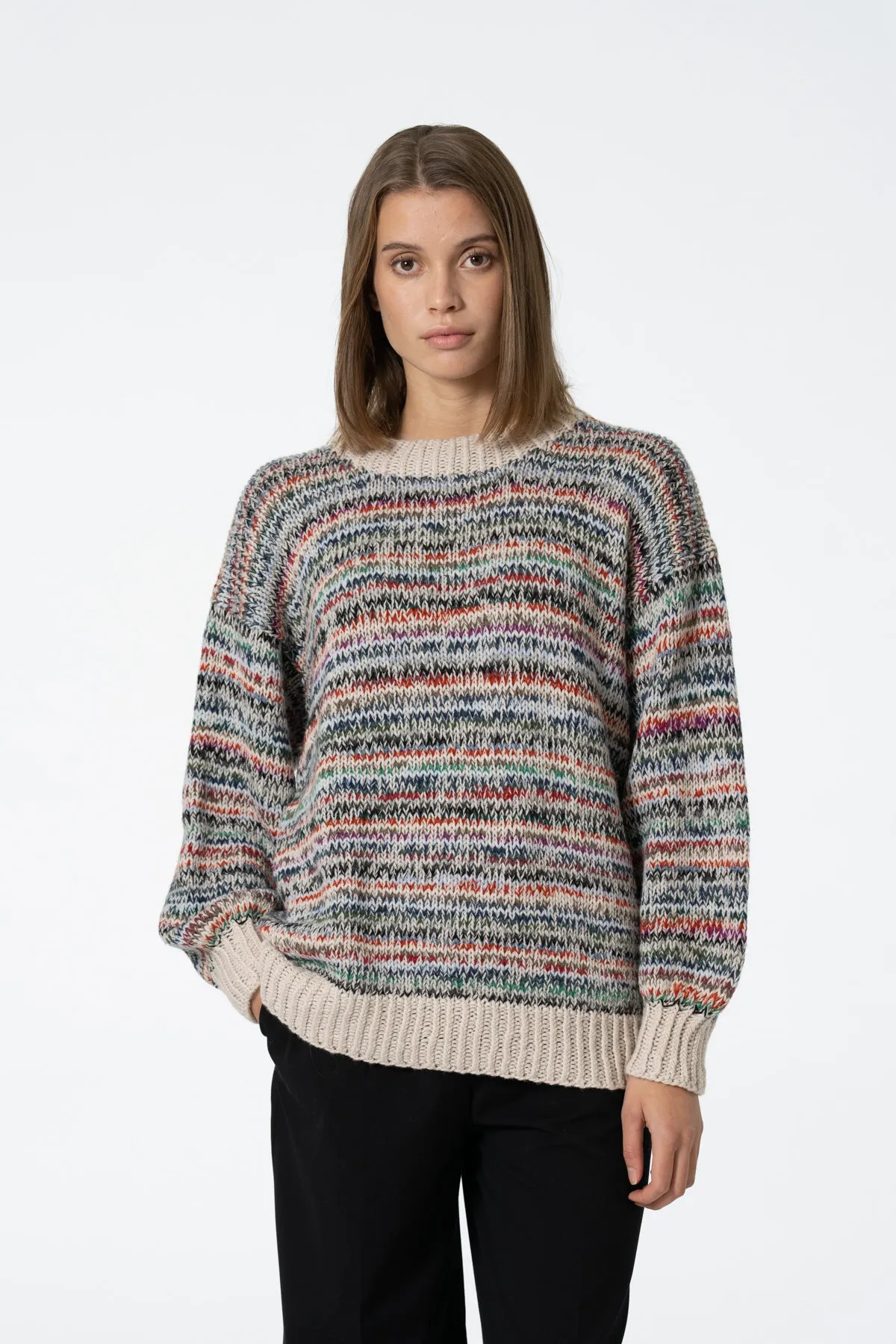 Merino Handknit Zero-Waste Sweater in Multi Almond