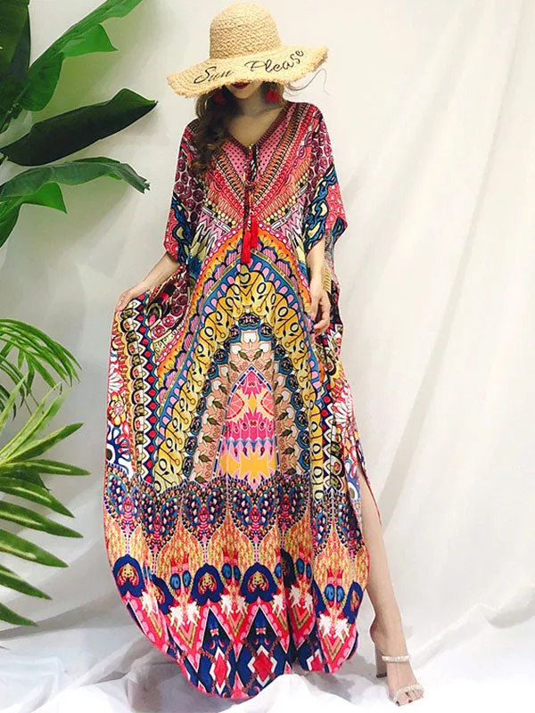 Over Again Abstract Print Loose Bohemian Maxi Dress