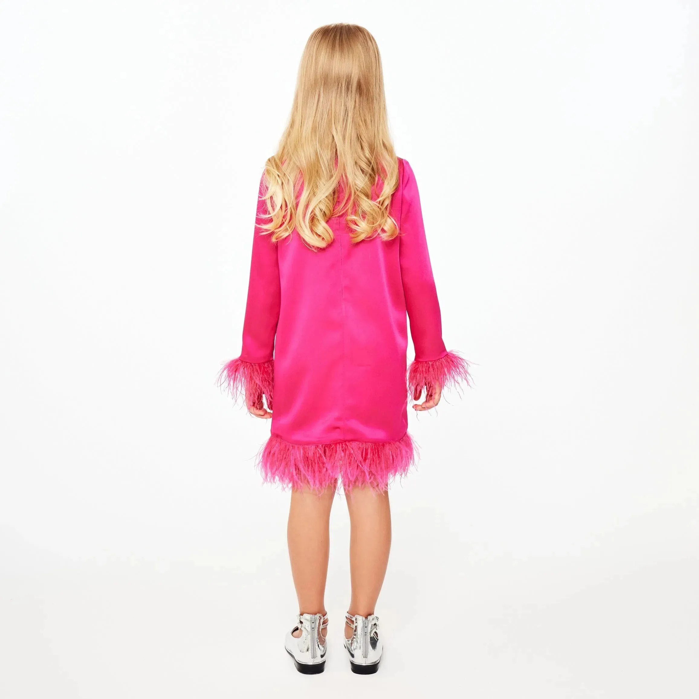 Pink Satin High Neck Feather Dress