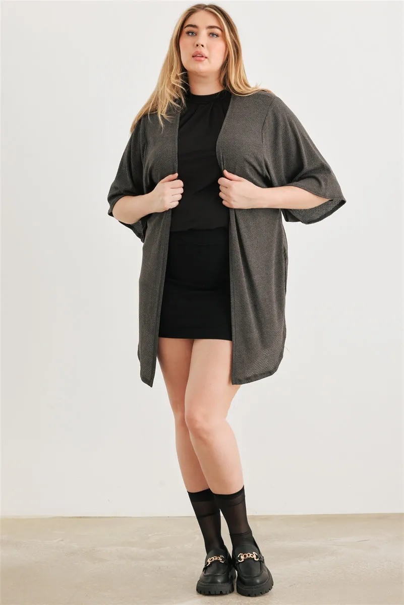 Plus Charcoal Knit Open Front Cardigan