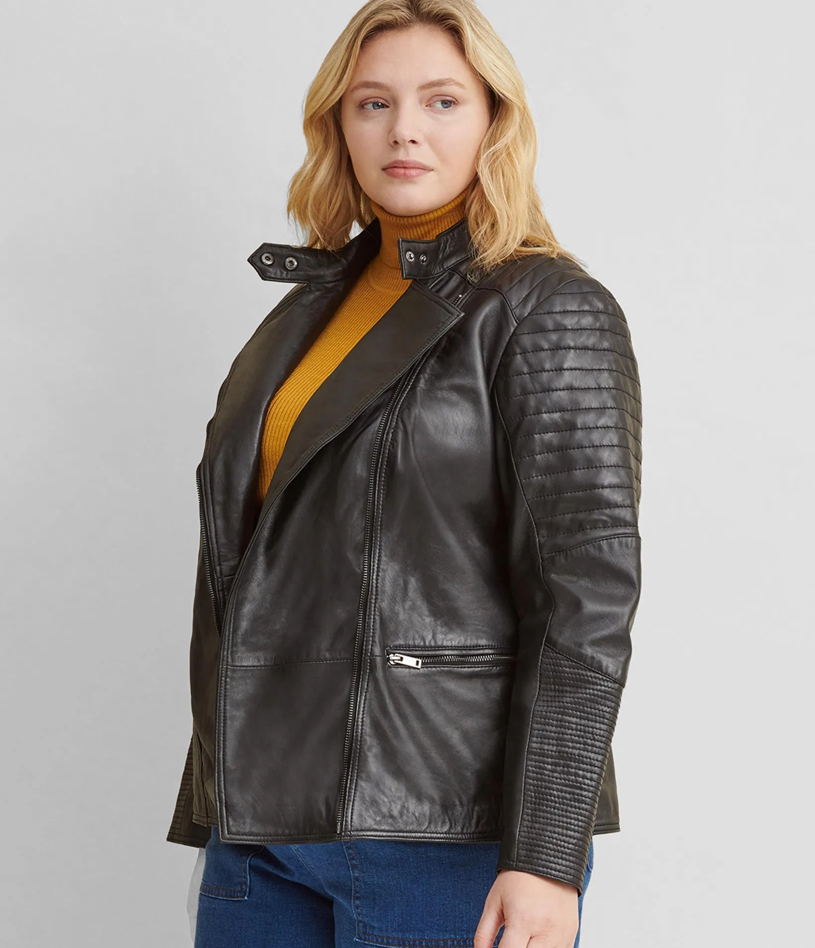 Plus Size Quilted Leather Jacket