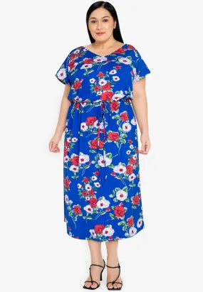 Raglan Midi Dress with Side Slits- Blue Princess