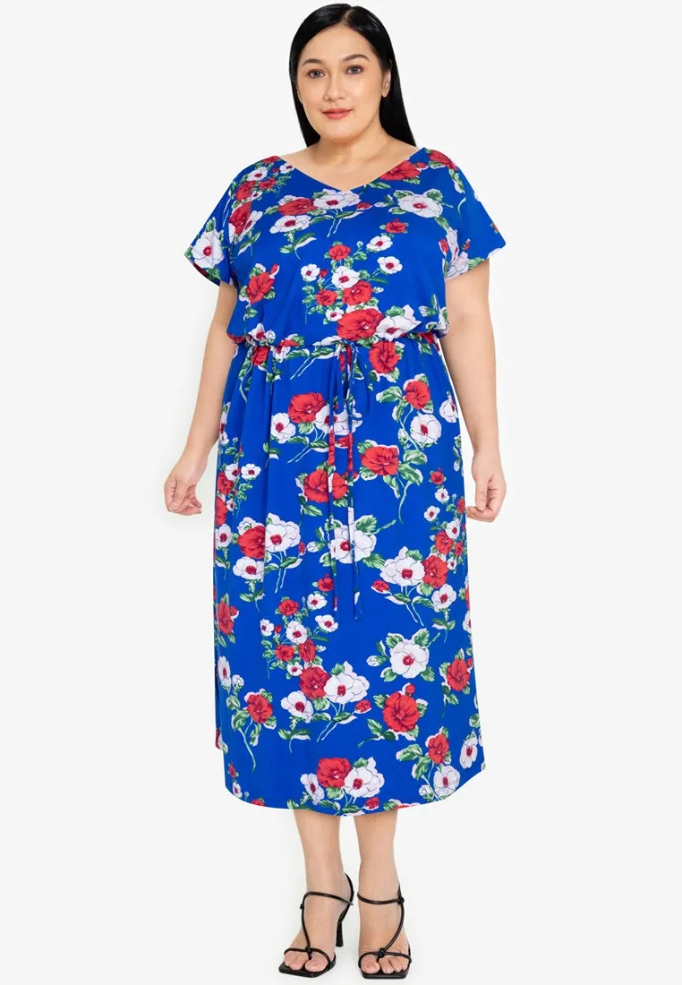 Raglan Midi Dress with Side Slits- Blue Princess