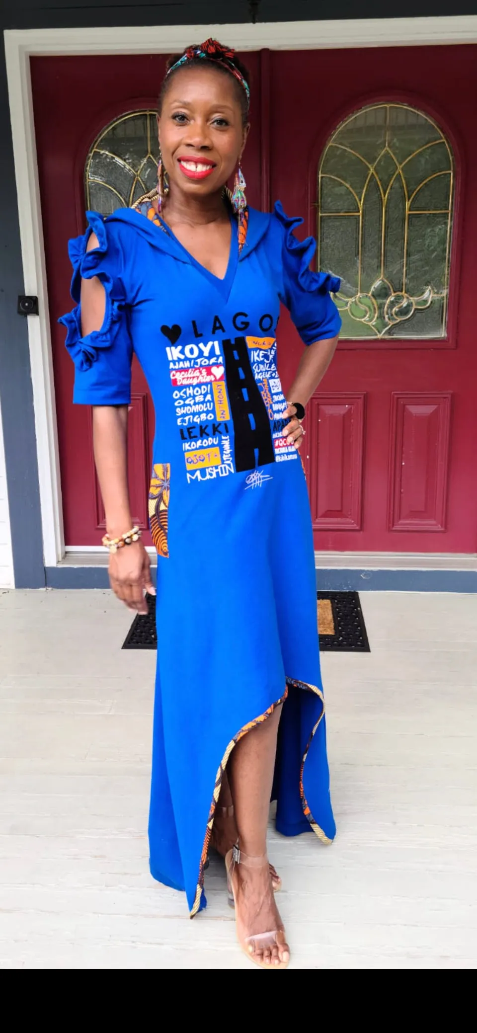 Royal Blue Hi Low VELVET APPLIQUE LUV LAGOS HOODED MAXI