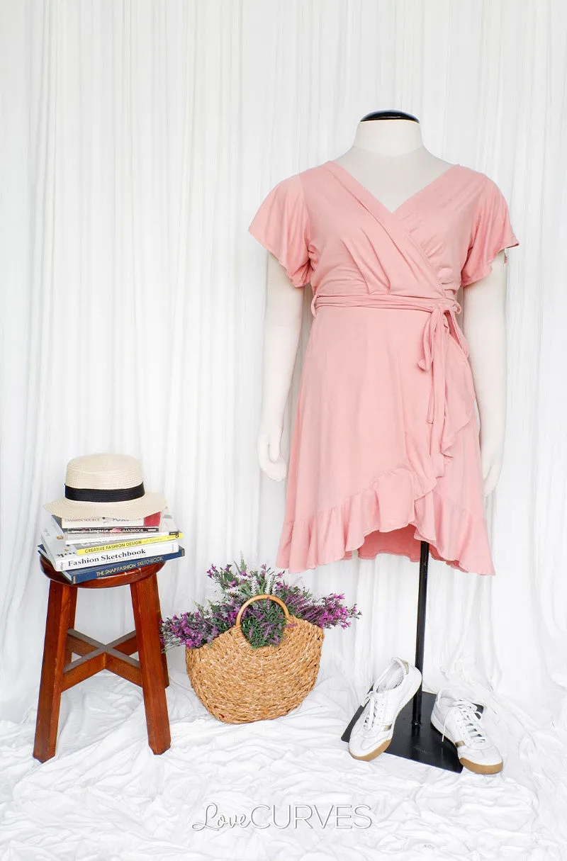 Ruffle Wrap Dress with Sash Belt - Blush