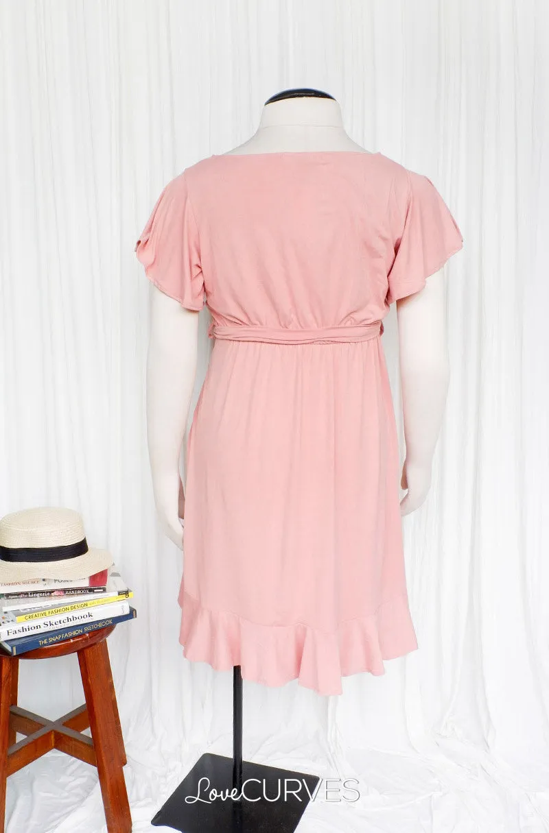 Ruffle Wrap Dress with Sash Belt - Blush