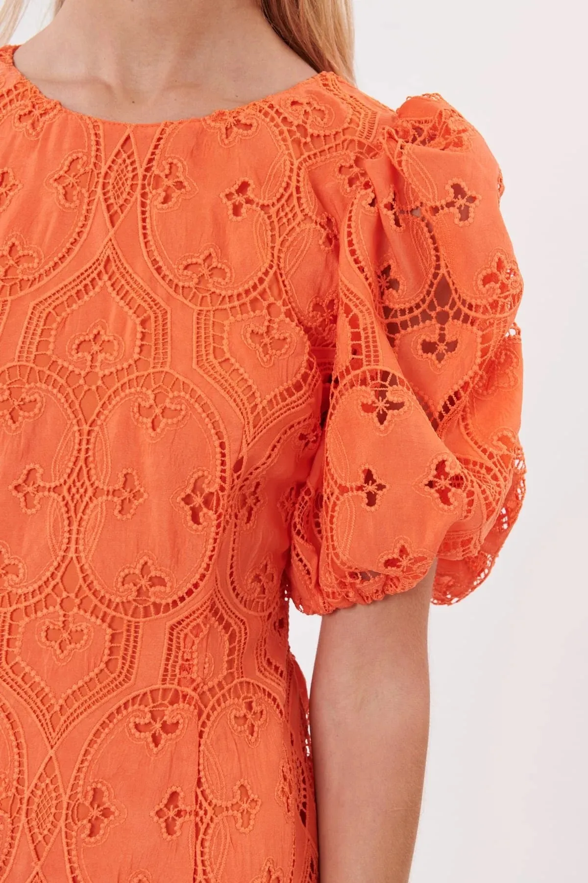 Sacramento Eyelet Dress - Tangerine