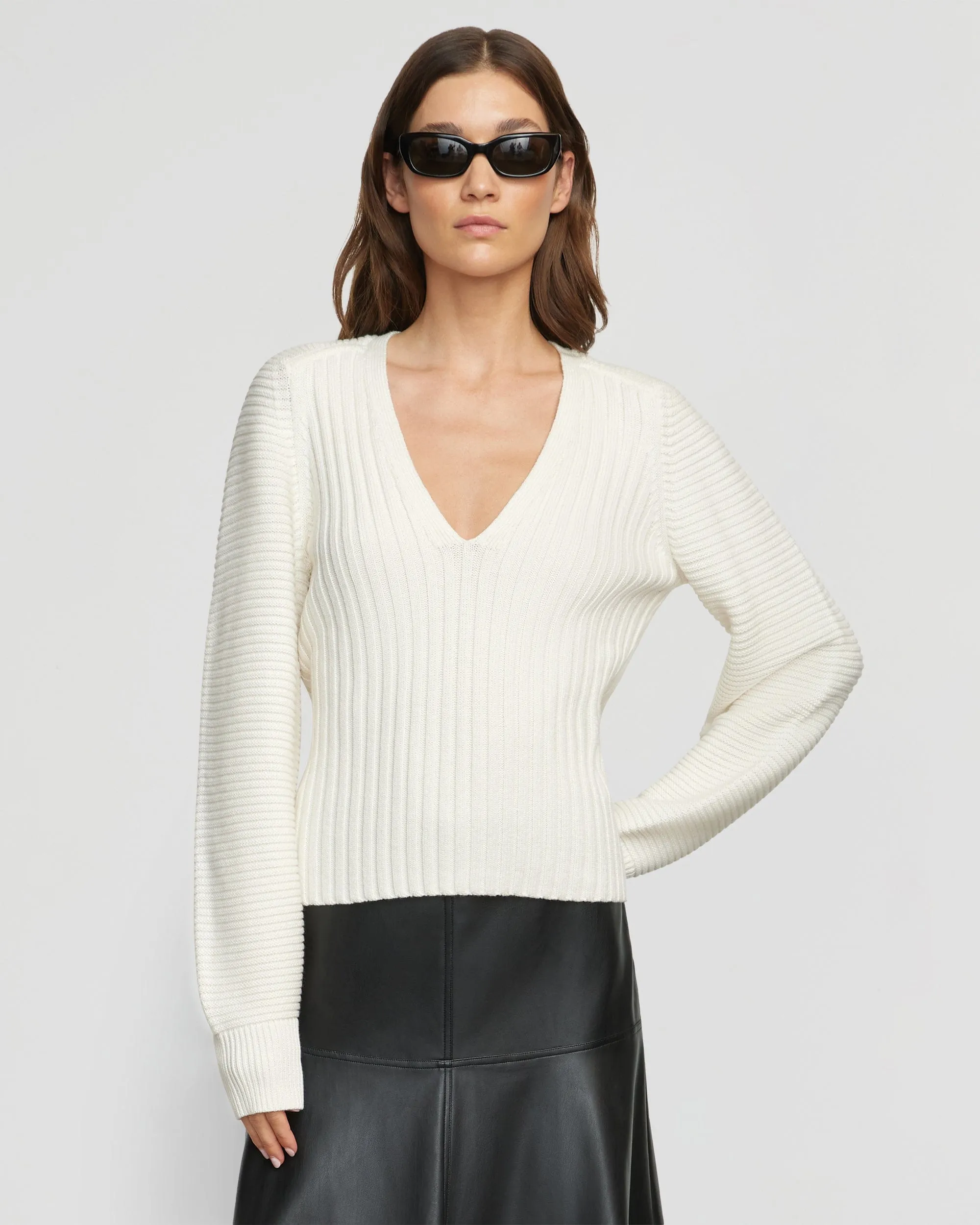 Sanne Ottoman-Knit V-Neck Sweater