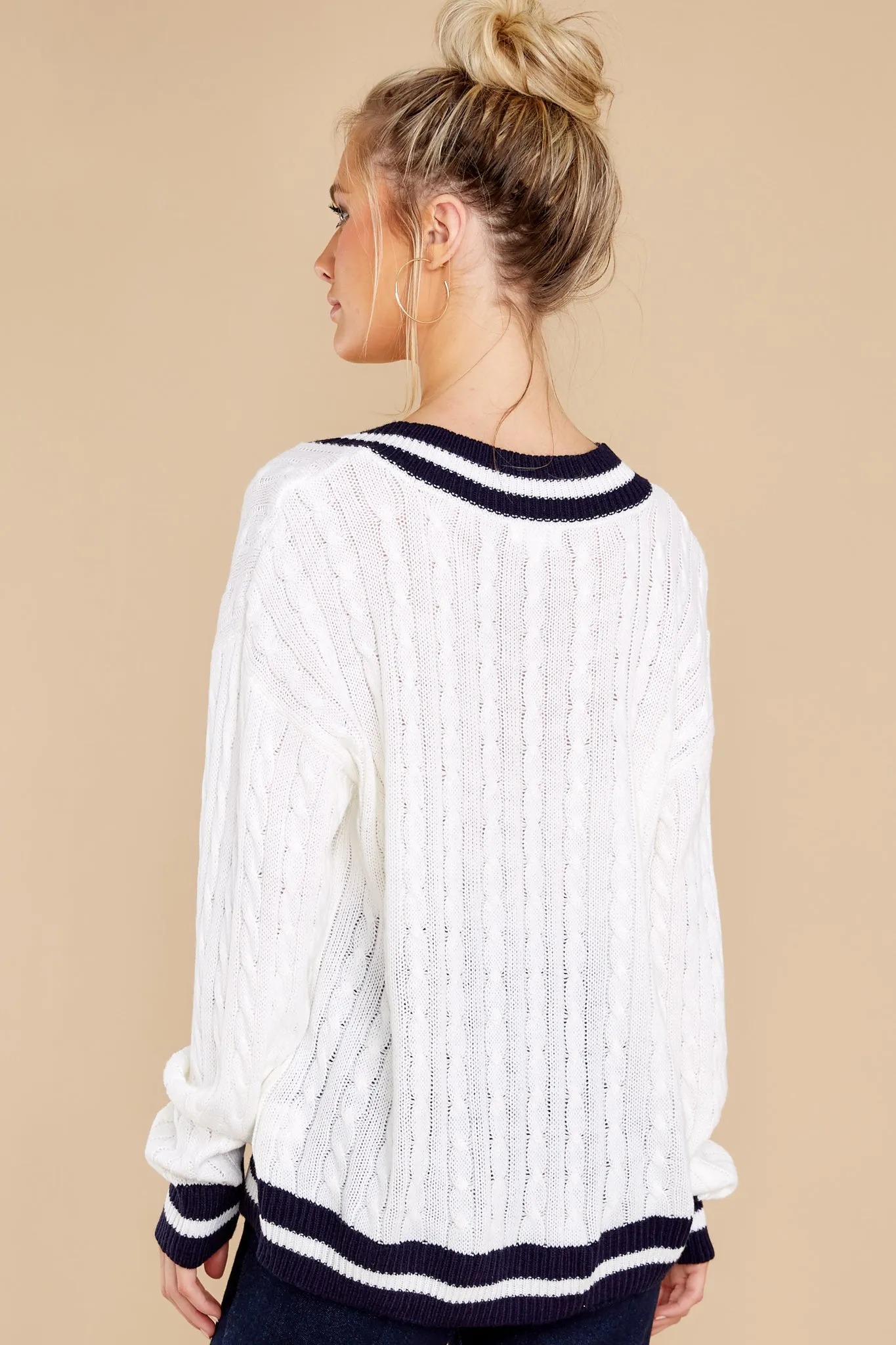 Simply Obsessed White And Navy Sweater