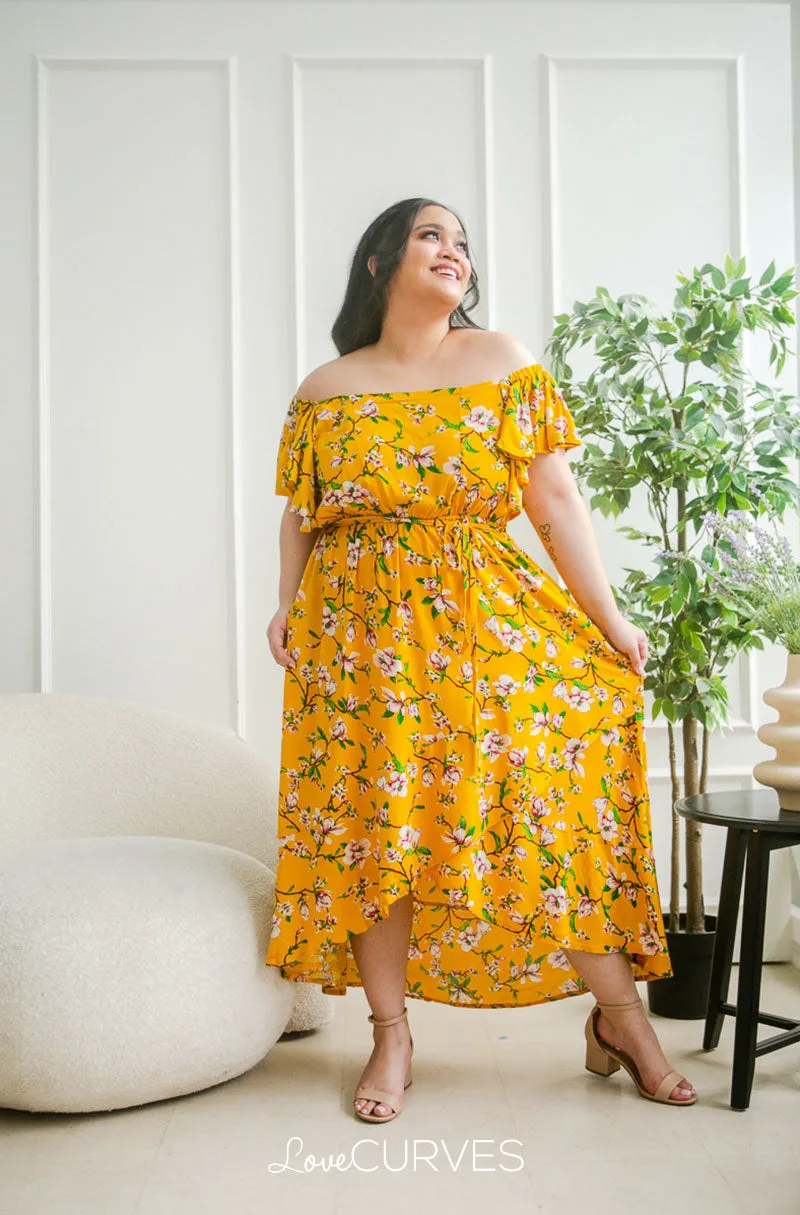 Square Neck Mullet Dress - Floral Mustard