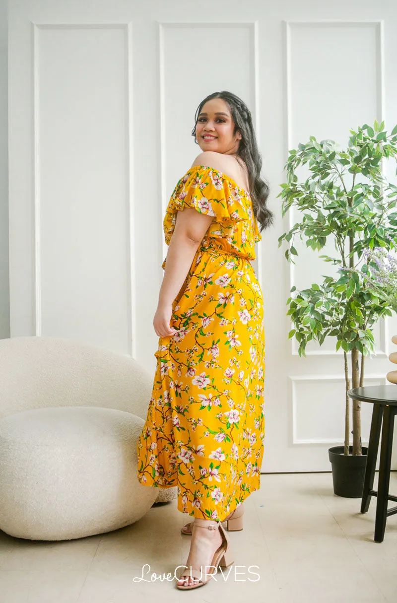 Square Neck Mullet Dress - Floral Mustard