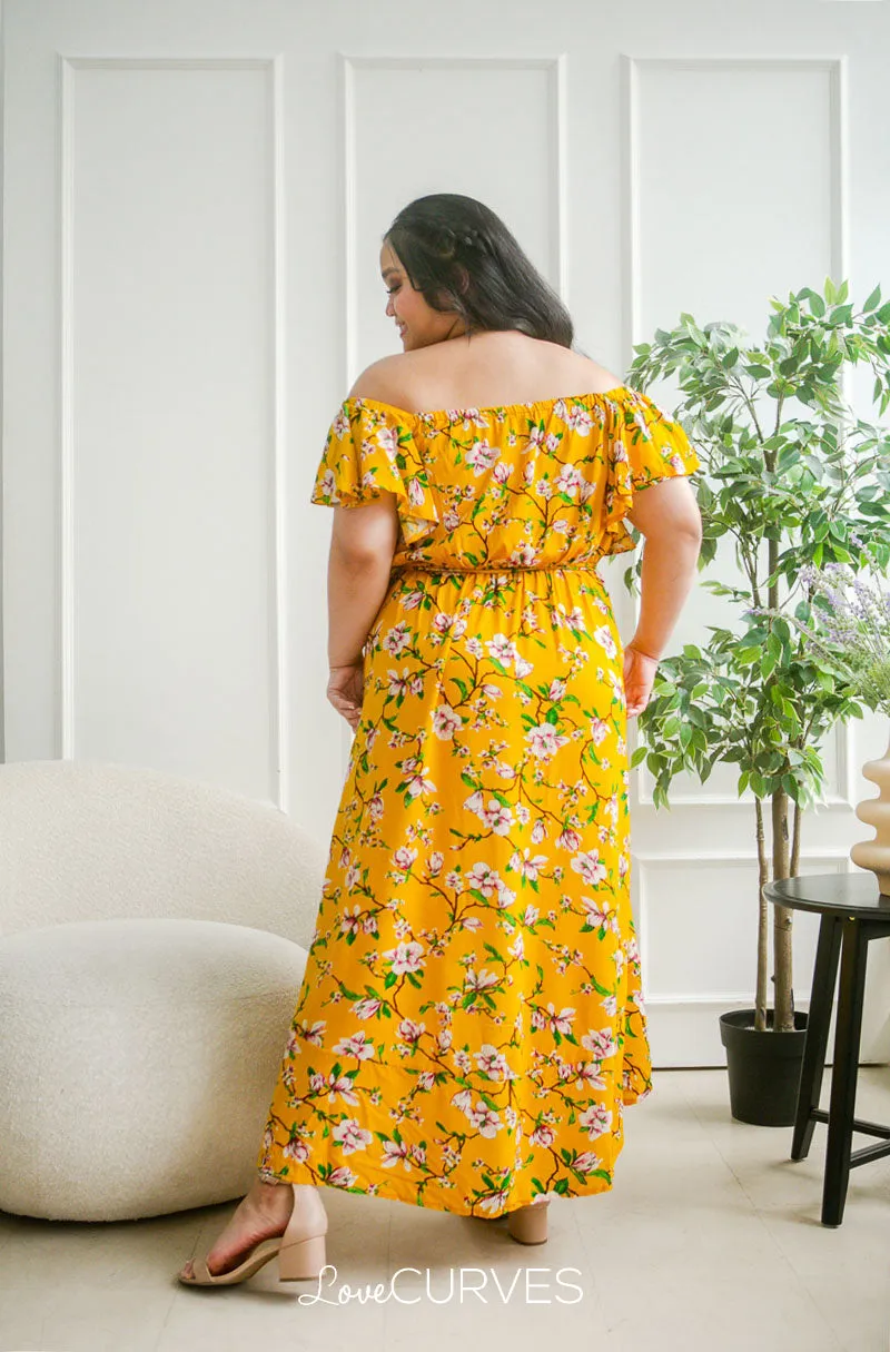 Square Neck Mullet Dress - Floral Mustard