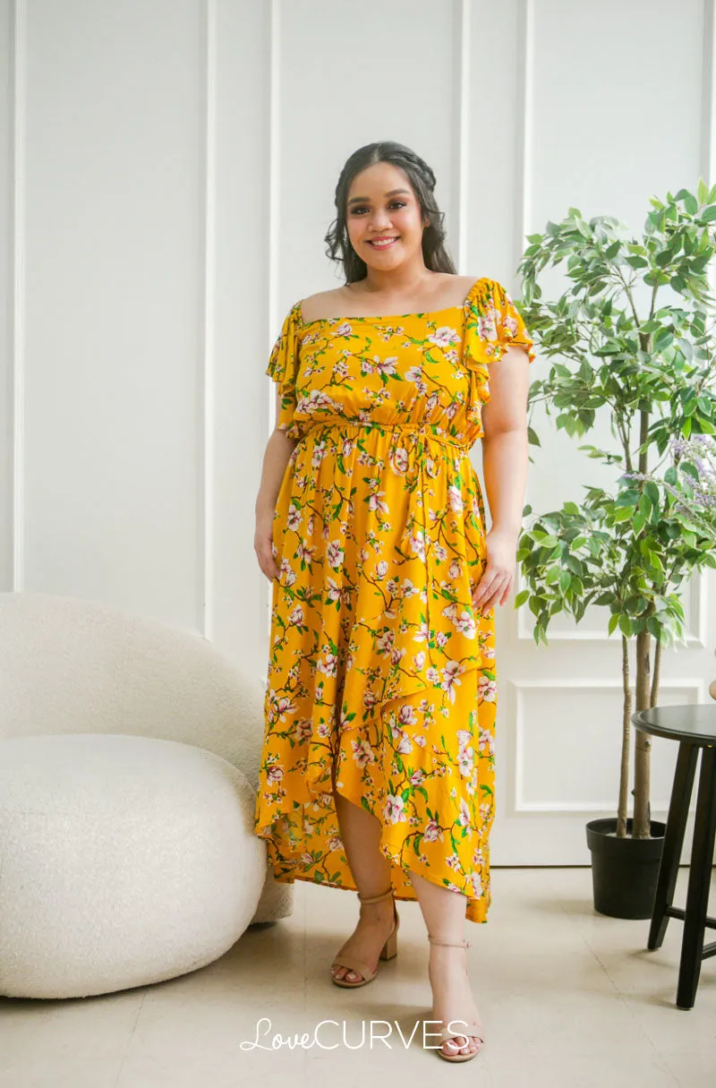 Square Neck Mullet Dress - Floral Mustard