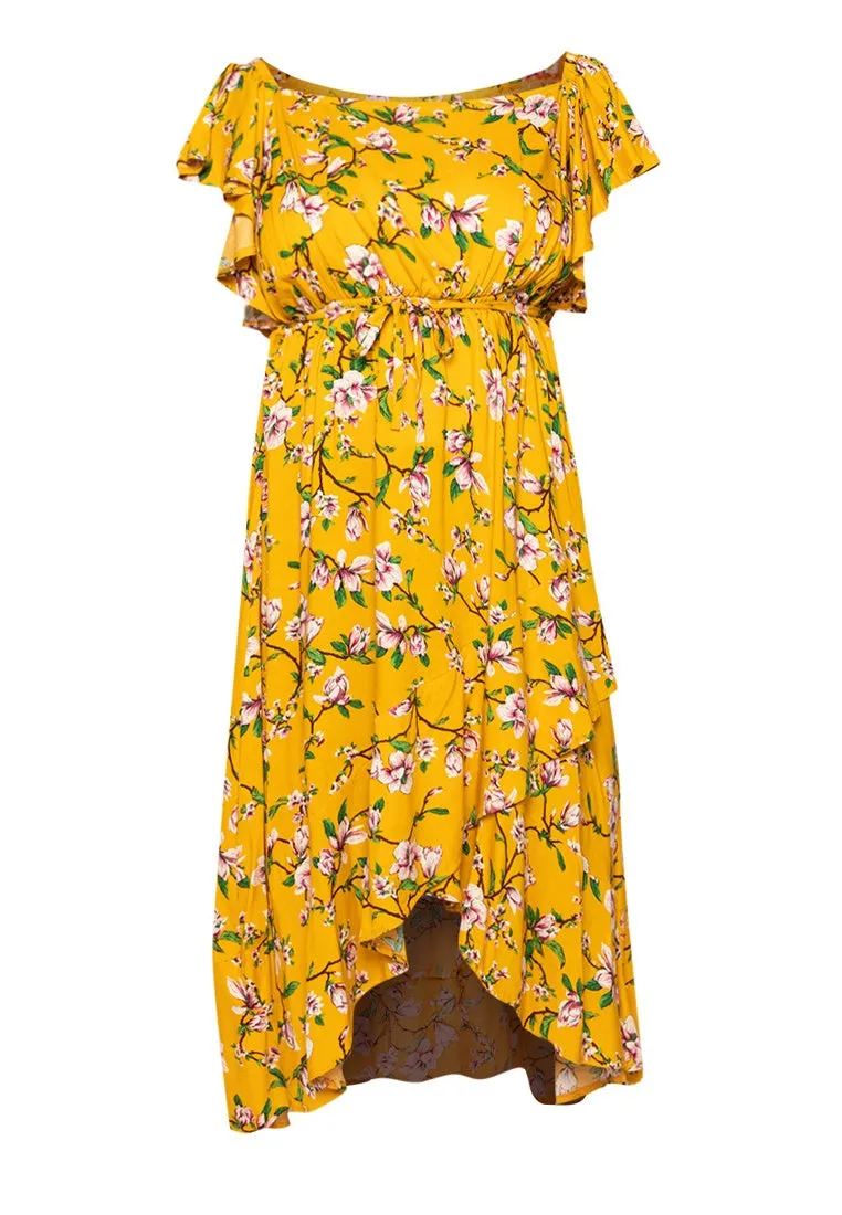 Square Neck Mullet Dress - Floral Mustard