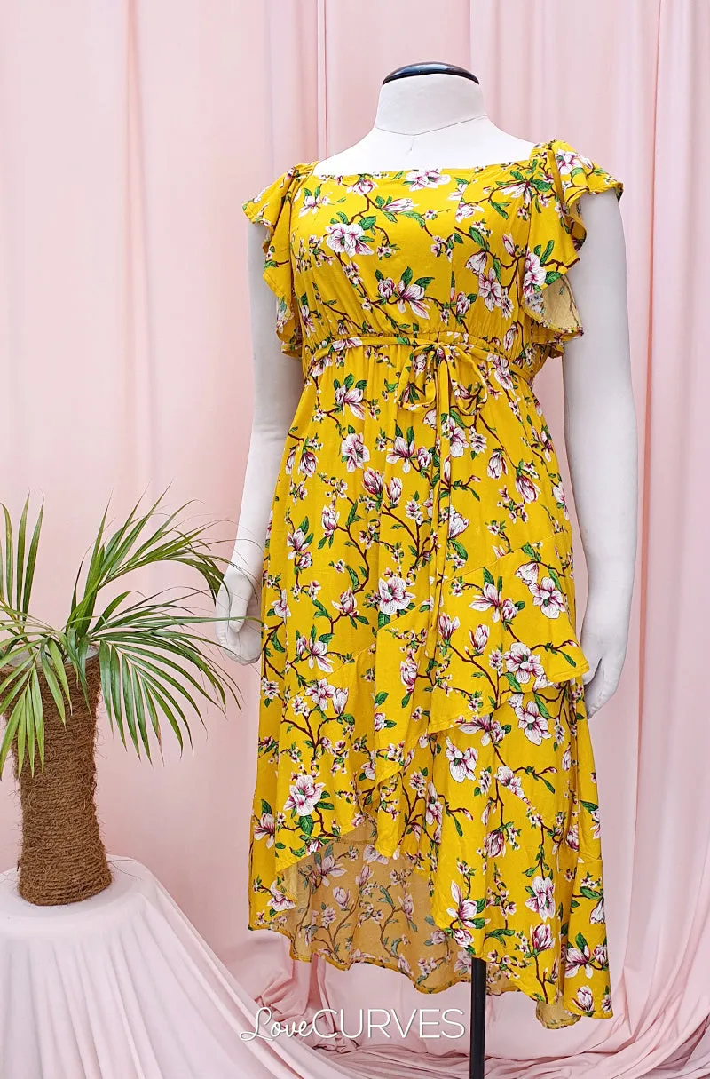 Square Neck Mullet Dress - Floral Mustard