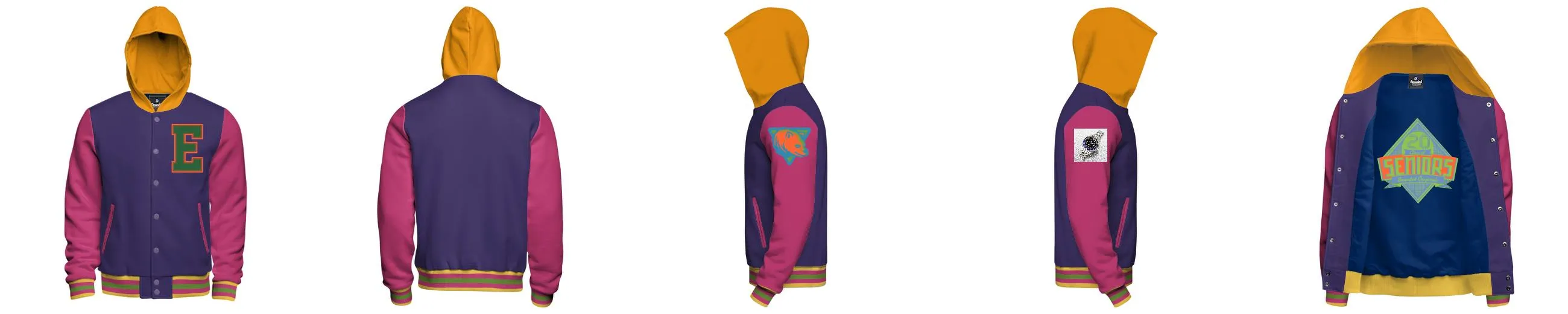 Sublimated Lining Cotton Fleece Hooded Varsity Jacket