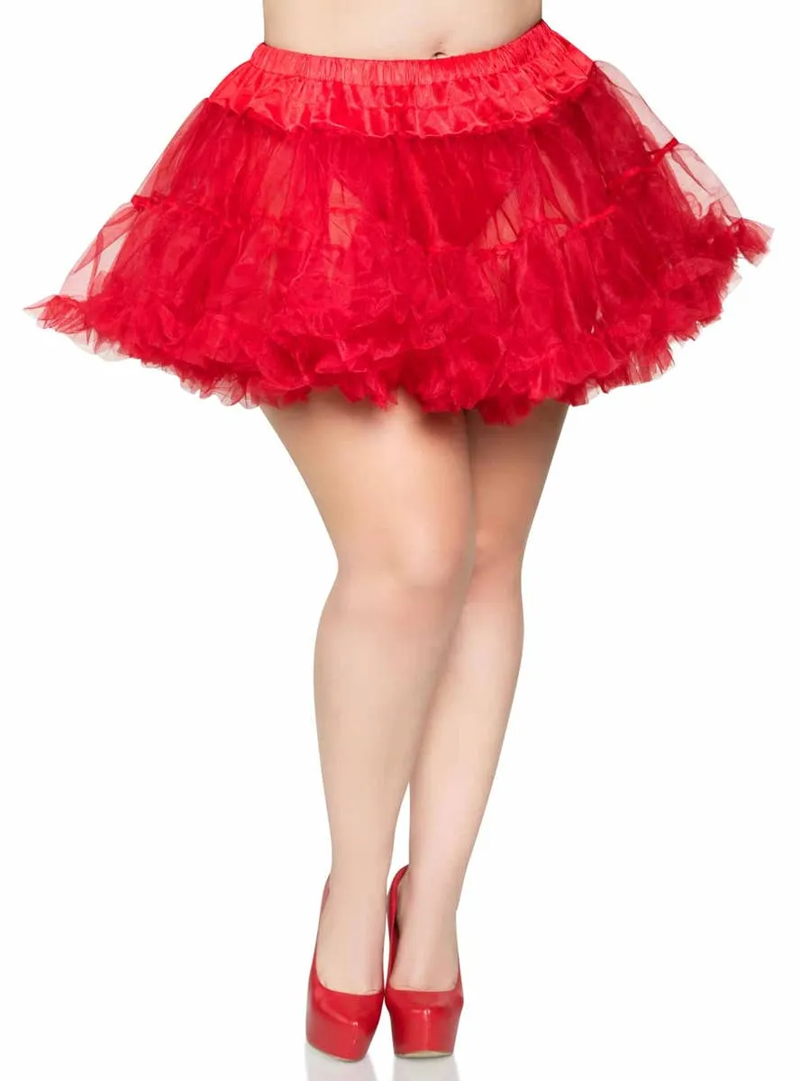 Thigh Length Ruffled Red Plus Size Petticoat