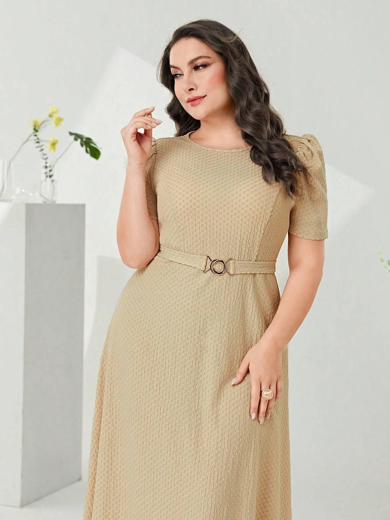 Vestido Com Cinto  Plus Size - Blythe