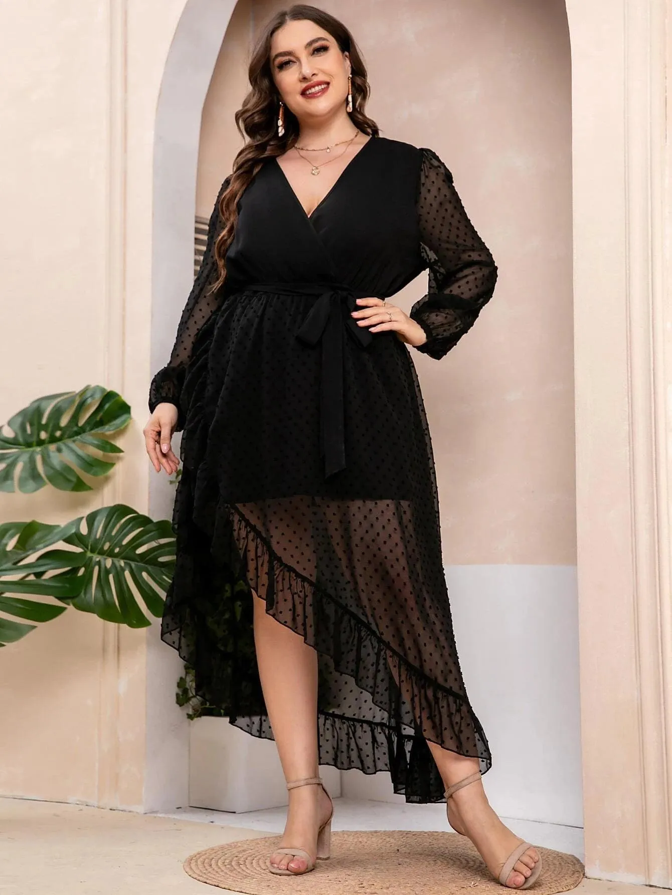 Vestido Elegante Bainha De Ruffle Plus Size - Sage